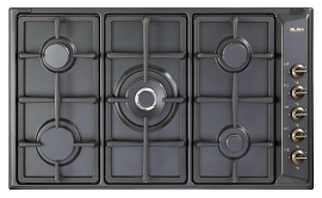 5 Gas burners 1 central triple ring wok burner (AS EN95-545 AND)